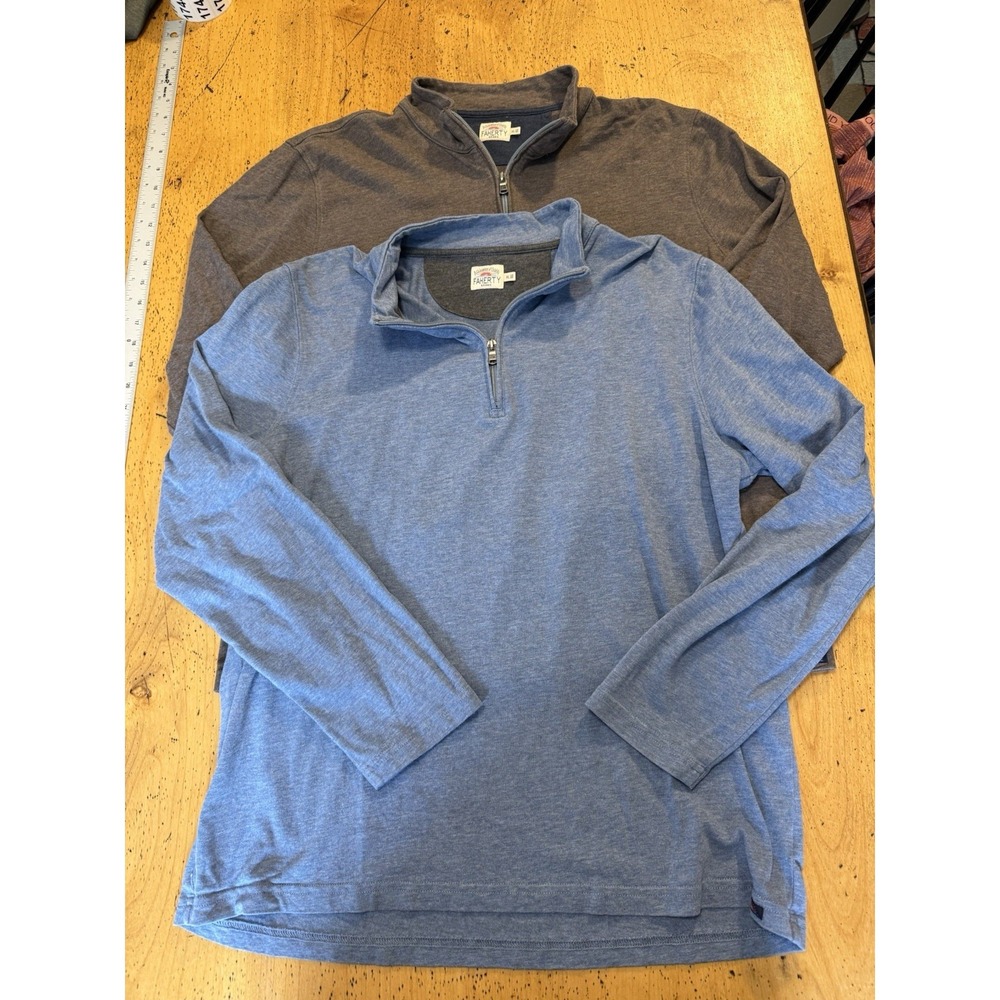 Lot Of 2 Faherty 1/4 Zip Jacket Men's XL Brown/blue  Stretch Pullover Cotton‎